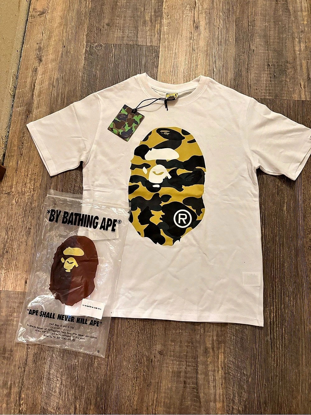 A Bathing Ape 1st Camo Big Ape Head Tee White & Yellow Medium